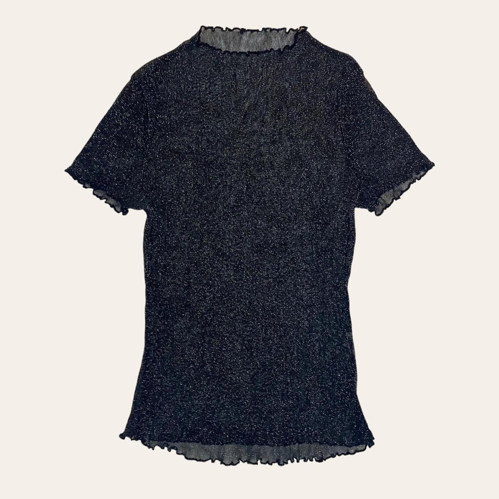 Sheer Sparkly Short-Sleeve Top